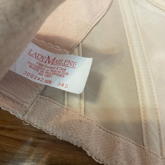 Vtg Lady Marlene34D Beige Lace Corset Bustier Lingerie Strapless Underwire Bra - Picture 10 of 11